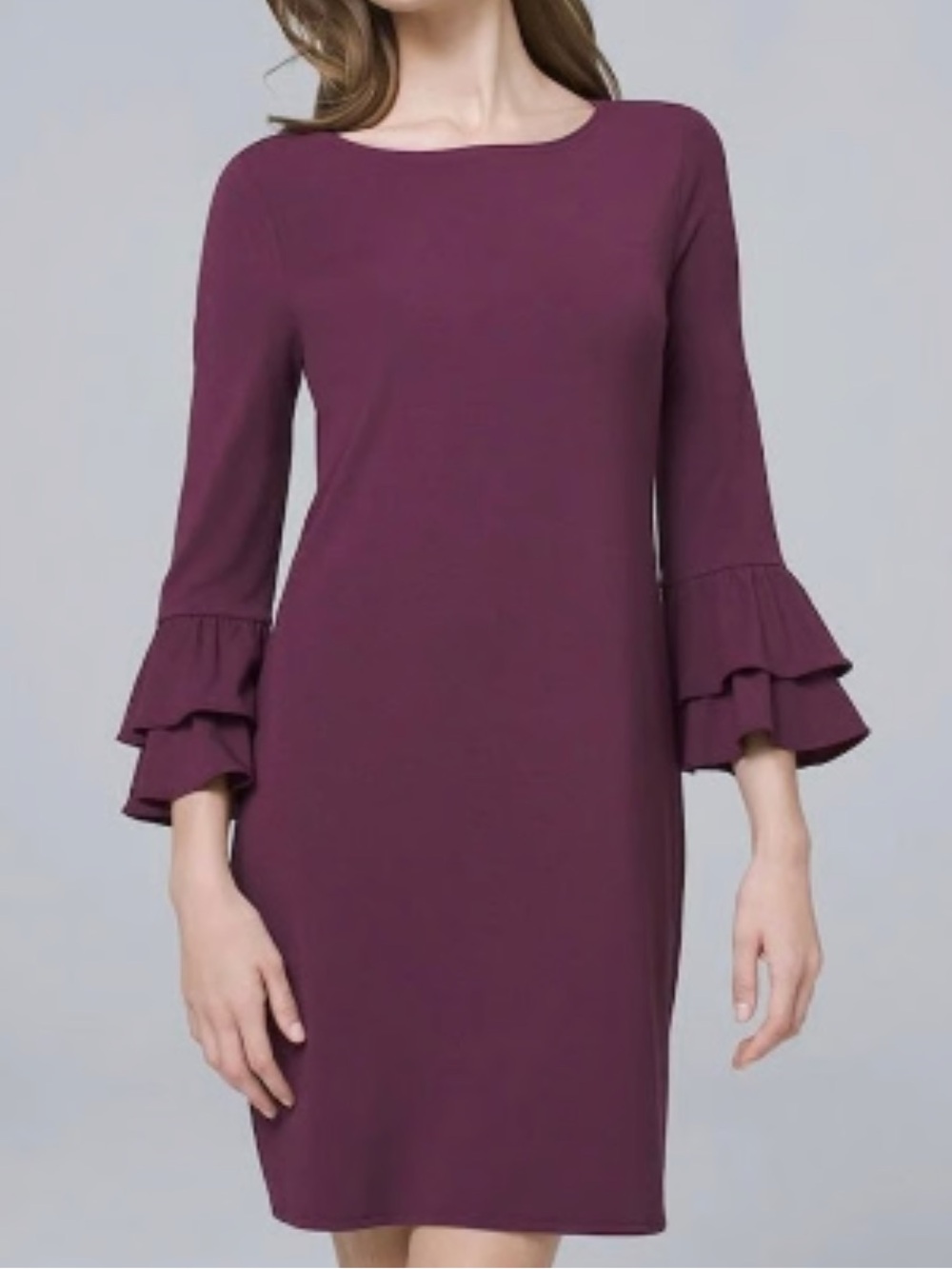 White House Black Market Plum Ruffle-Sleeve Shift Dress